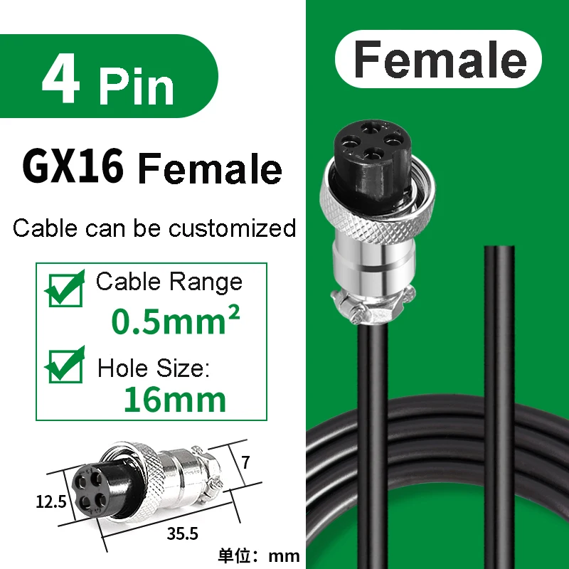 GX16 Female Plug Waterproof M16 2Pin 3Pin 4Pin 5Pin Connector 6 7 8 9 10 Pin Sensor Customizable Extension Cable Wire 3m