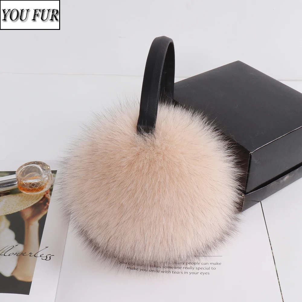 

New Women Winter Warm Fluffy Natural Real Fox Fur Earmuffs Genuine Fox Fur EarMuff Girls Outdoor Windproof Real Fox Fur Ear-cap