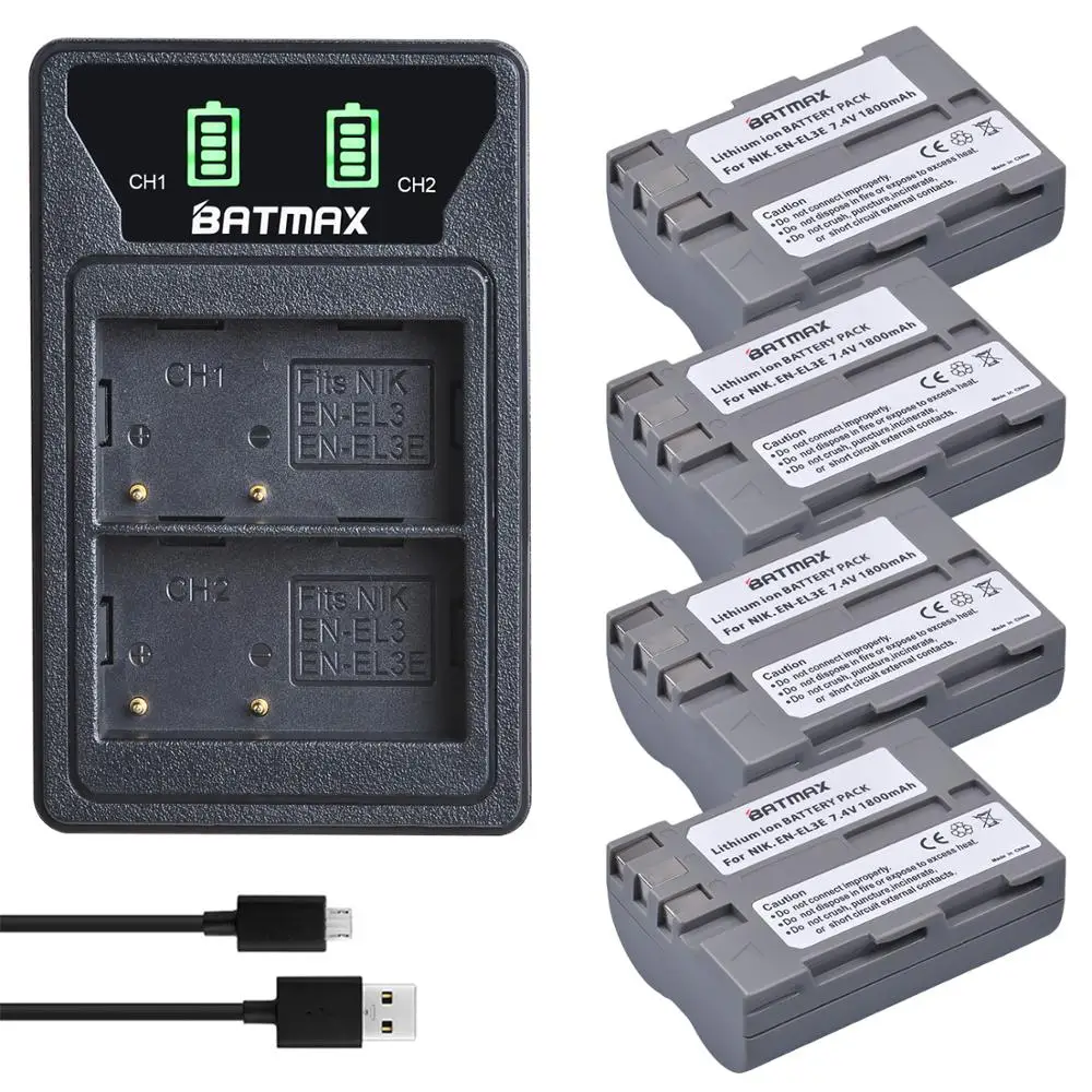 1800mAh EN-EL3e EN EL3e Camera Battery Bateria + Built-in USB LED Charger for Nikon D30 D50 D70 D70S D90 D80 D100 D200 D300