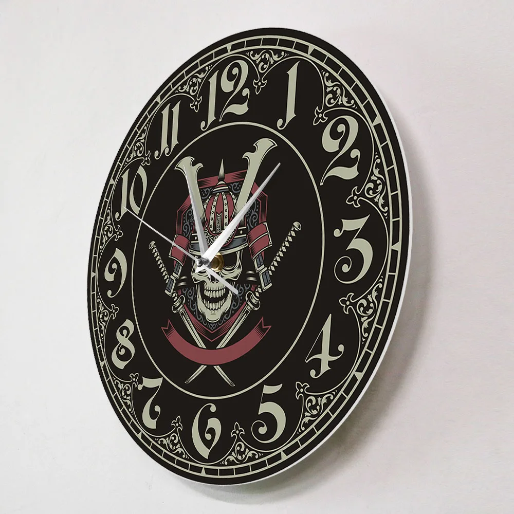 Japanese Skull Warrior Samurai Silent Non-ticking Wall Clock Skeleton Bone Evil Fighter Death Scare Decorative Clock Wall Watch