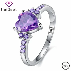 HuiSept – bague en argent 925 pour femme, bijoux en forme de cœur, pierre précieuse améthyste, ornement de fête, promesse de mariage, vente en gros