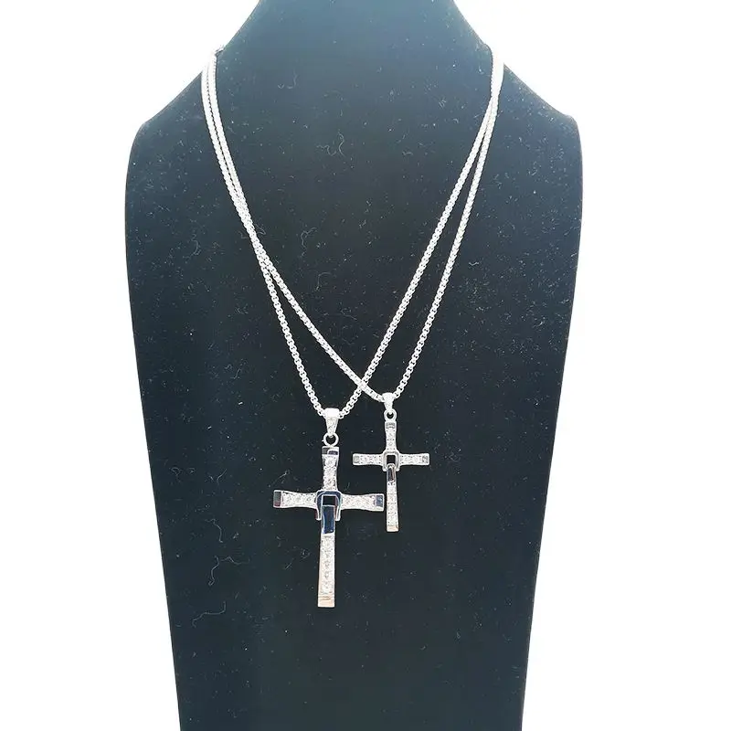 Mens Cool Fast and Furious Dominic Toretto Cross Necklace Pendant Silver Gold Color Titanium Steel Cross Necklace Men jewelry