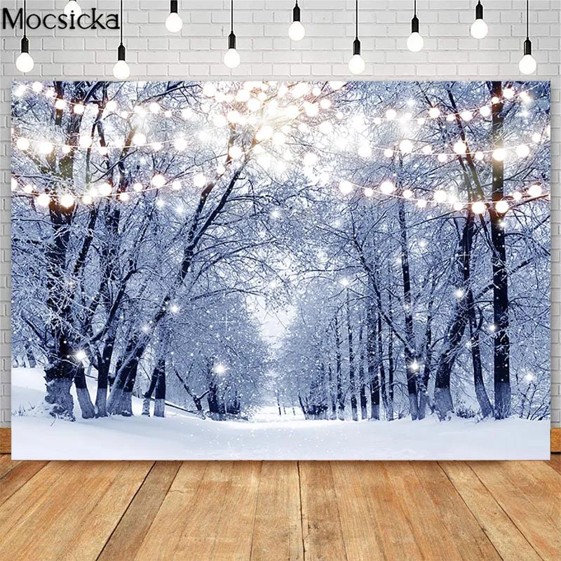 Mocsicka Outdoor Winter Wonderland Photography Backdrops Forest Snowflake Bokeh Photographic Studio Photo Backgrounds