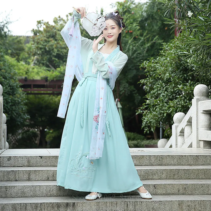 Chinese Traditional Hanfu Women Cardigan Waist Skirt Upper Armor Under Skirt Strap Embroidery Embroidery and The Silk Costumes