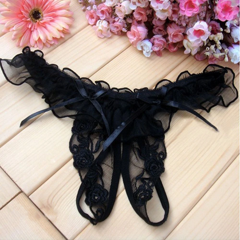 New Fashion Lingerie Temptation Embroidery Transparent Panties Thong Lace Bow Low Waist Erotic Underwear for Sex Ladies G-string