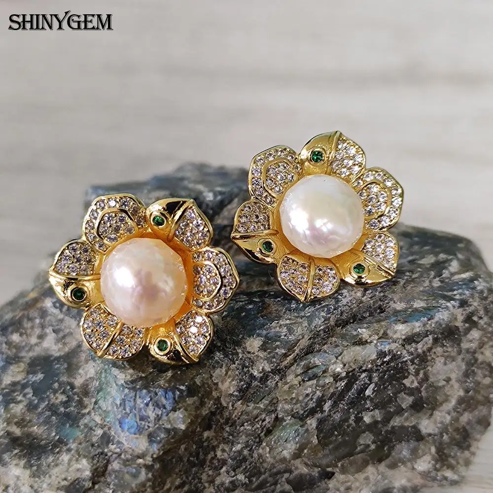 

ShinyGem Natural Baroque Pearl Earrings For Womens Hand Cut Craft RoundBeads Fashion Jewelry Party Luxury Accessories Earring
