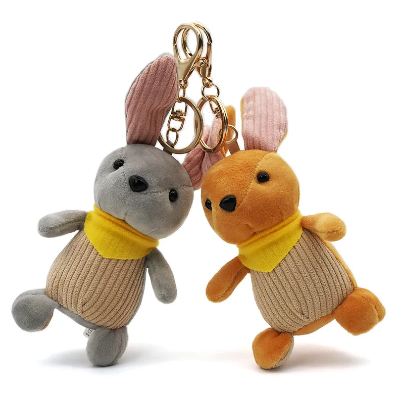 Cute Cartoon Soft Animal Plush Keychain Toy Bulldog Tiger Bear Elephant Dinosaur Deer Rabbit Raccoon Hairy Shark Cute Plush Gift