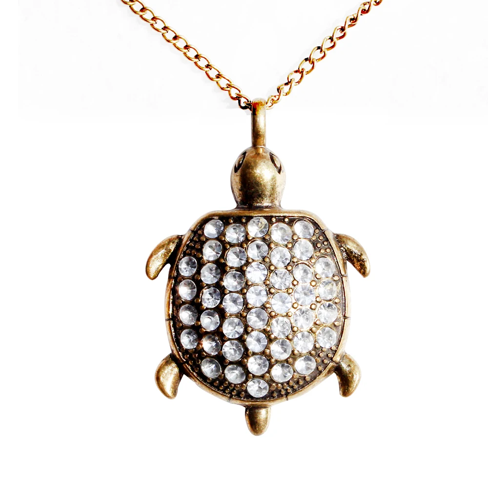

2024 New Fashion Rhinestone Vintage Sea Turtle Pendant Necklace for Women Girls Long Sweater Chain Patry Jewelry Gift