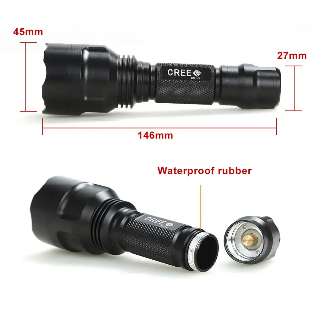 Anjoet Hunting Flashlight Professional Tactical LED Flashlight 18650 Rechargeable Waterproof Torch Red/Green/White Scout Light