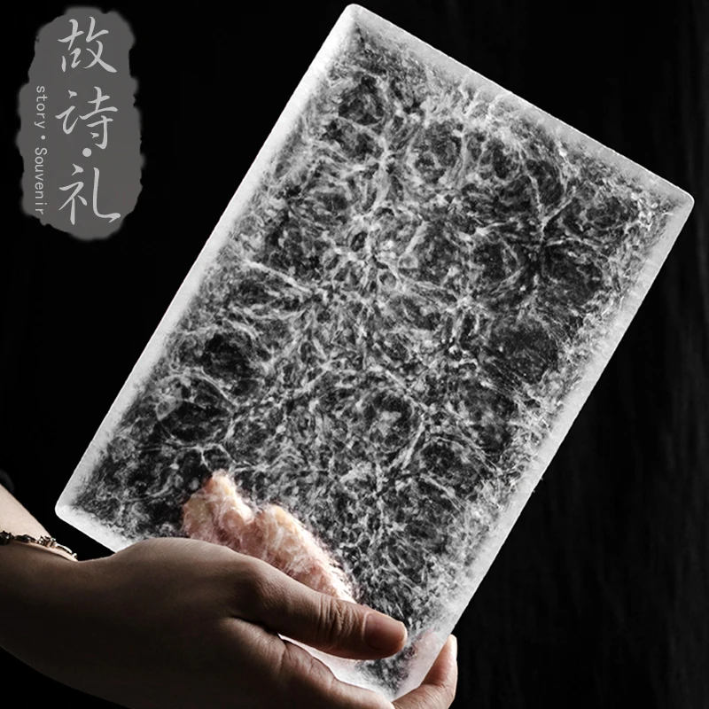 

ice plate burning glass dry bubble ice and transparent feeling of pure manual rectangle contracted household tea tray