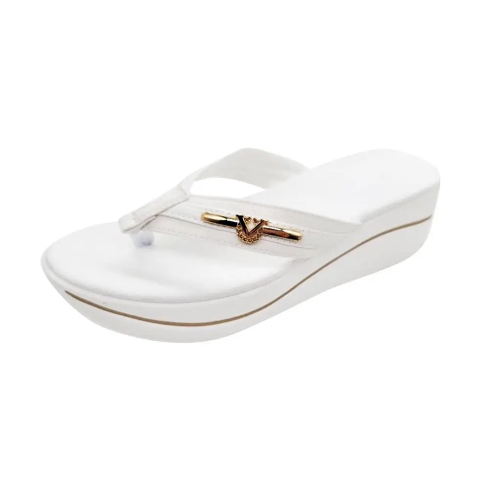 Thick bottom Flip Flops woman slippers metal buckle decor Slope heel Beach shoes mixed color Sandals Summer lady slippers