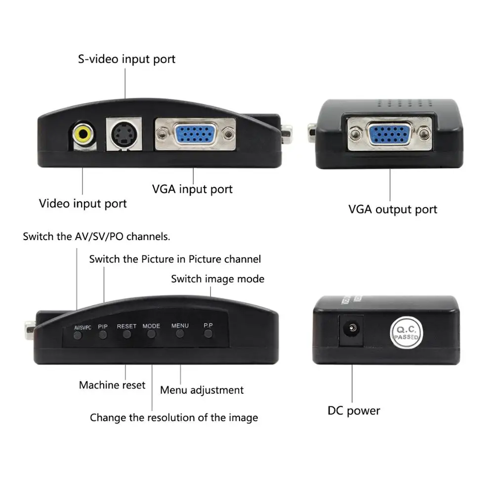 AV VGA Converter 3RCA S-Video VGA to VGA Adapter 1080PHD Video Converter for PC to TV