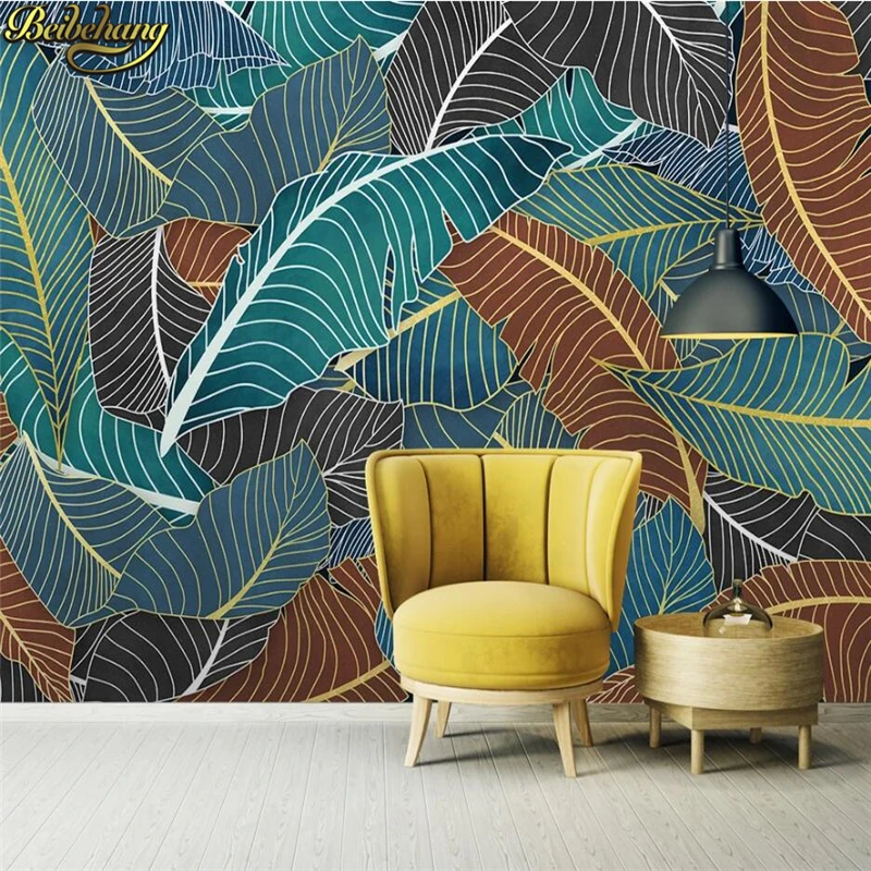 

beibehang Custom Nordic abstract lines leaves wallpaper papier peint mural 3d fresh bedroom TV background photo mural wall paper