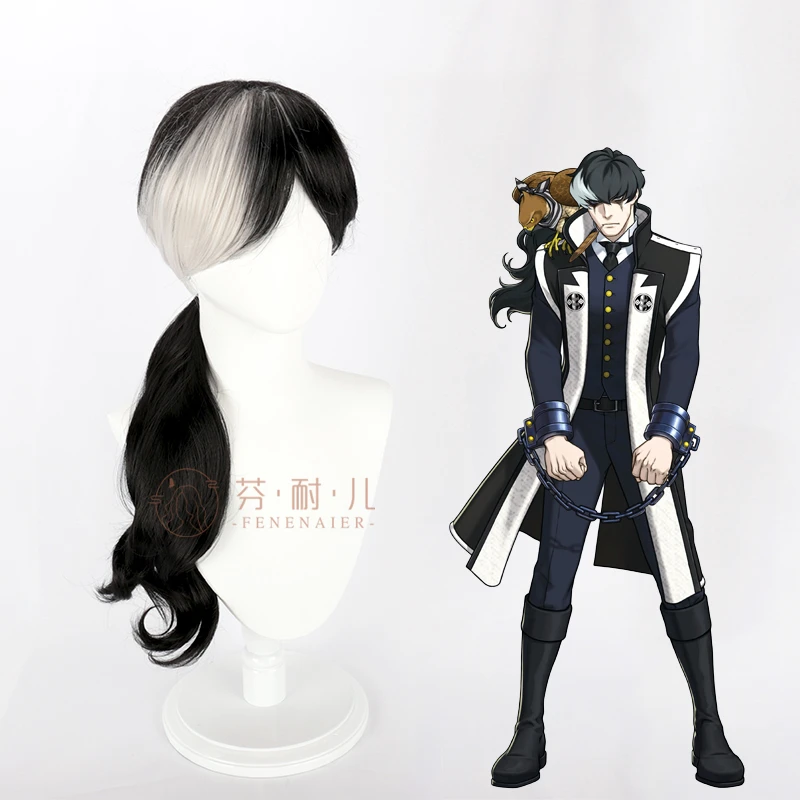 

70cm Black White Long Synthetic Cosplay Wigs Simon Blackquill Anime Wigs Hair + Free Wig Cap