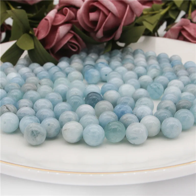 5pcs Aquamarine Half Drilled Beads Round  Semi Hole 6/8/10mm Natural Stone Findings For Jewelry Making Pendant Earrings DIY