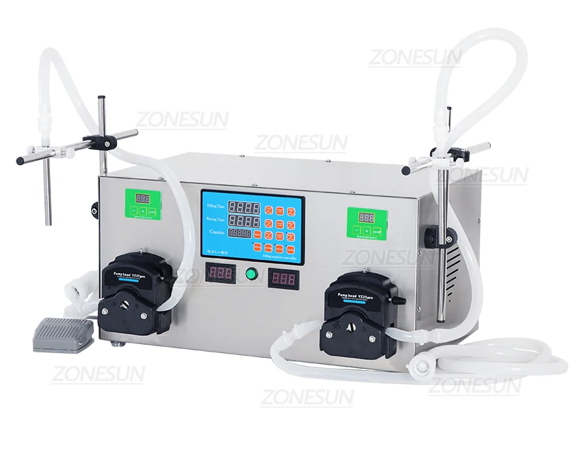 ZONESUN Semi-automatic 2 Nozzles Peristaltic Pump Liquid Filling Machine