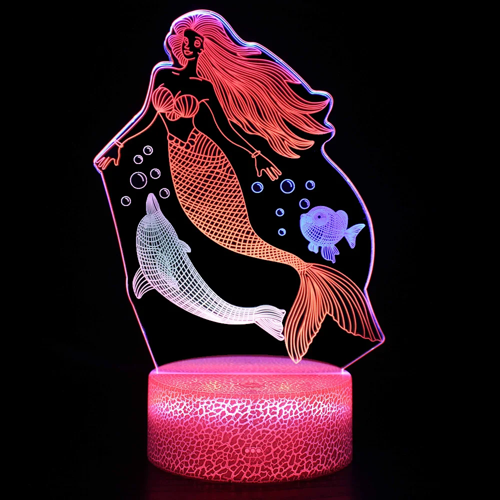 3D Dolphin Mermaid Table Lamp Colourful LED Lights For Home Room Decor Touch Remote Control Timing Night Lights Holiday Gift