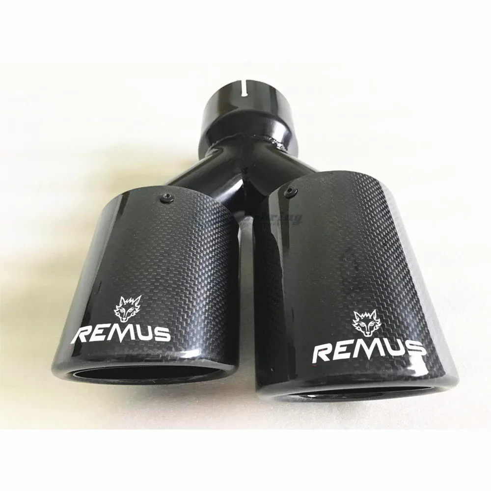 Remus 1pc modificação do carro universal dupla brilhante preto automóvel tubo de escape silenciador tubo de fibra carbono ponta escape universal