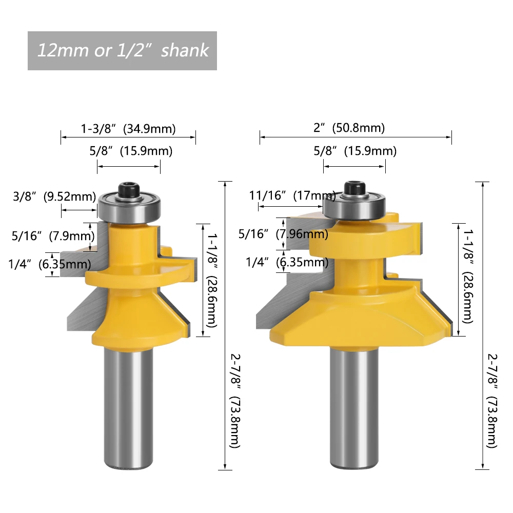 LAVIE 2pcs 12mm 1/2 Shank 120 Degree Router Bit Milling Cutter Frame Groove Tenon Woodworking Engraving Wood Milling Set 03004