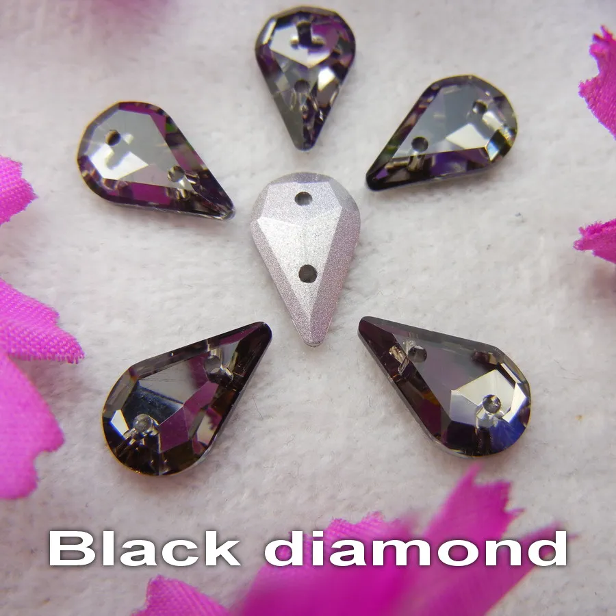 Glaskristall, zwei Löcher, 8*13mm, 50 Stück/Beutel, schöne Farbmischung, schlanke Tropfenform, aufnähbare Strassperlen für Kleidung, Schuhe, DIY. – Detail 6