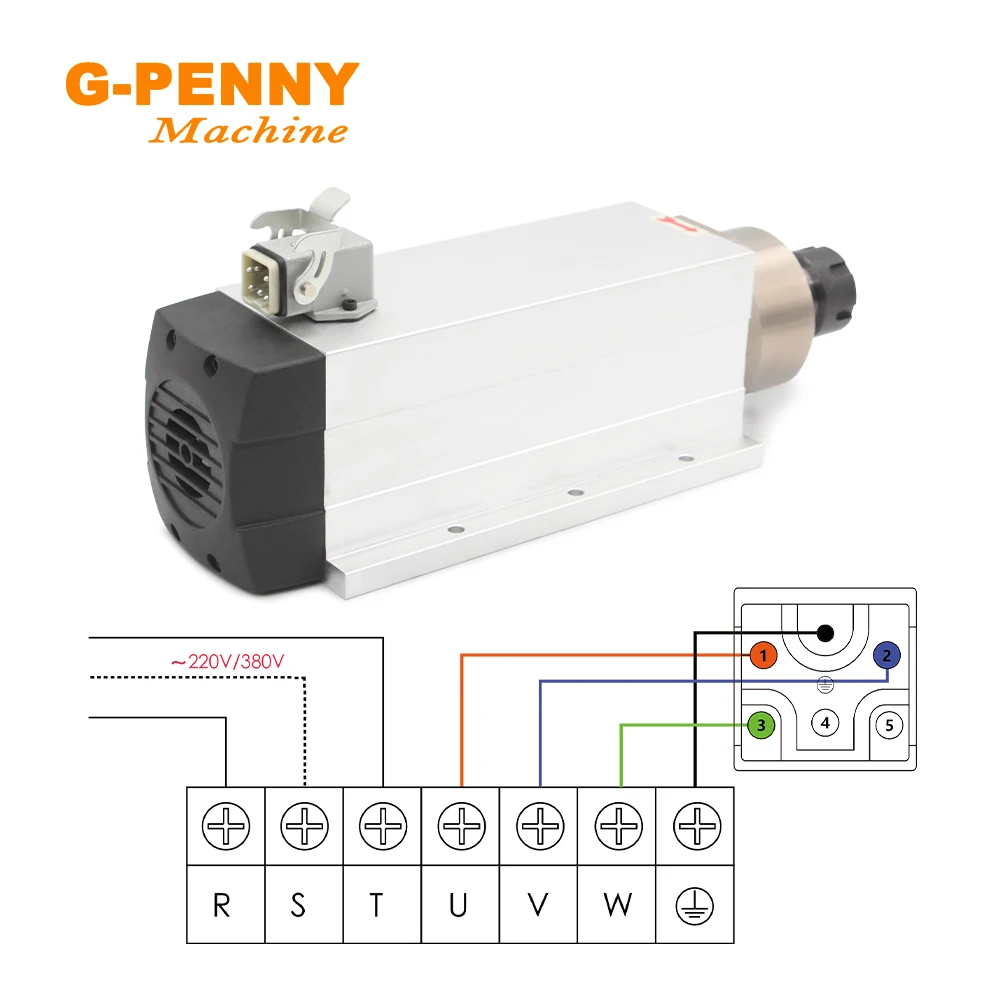 3.5KW ER25 Chłodzony powietrzem silnik wrzeciona Łożyska ceramiczne Typ kwadratowy z kołnierzem Używany do frezarki CNC Chłodzony powietrzem