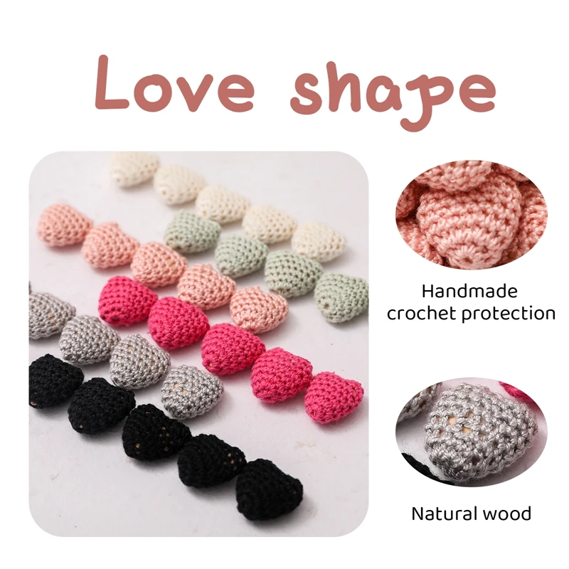 Let\'s Make 10Pcs Crochet Heart Bead Pacifier Chain Accessories Beech Beads BPA Free Baby Care Teether Can DIY Pacifier Chain