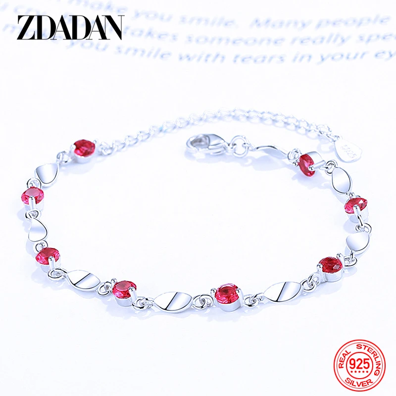 ZDADAN 925 Sterling Silver Geometric Blue Crystal Fashion Women Bracelet Chain Wedding Jewelry Party Gift