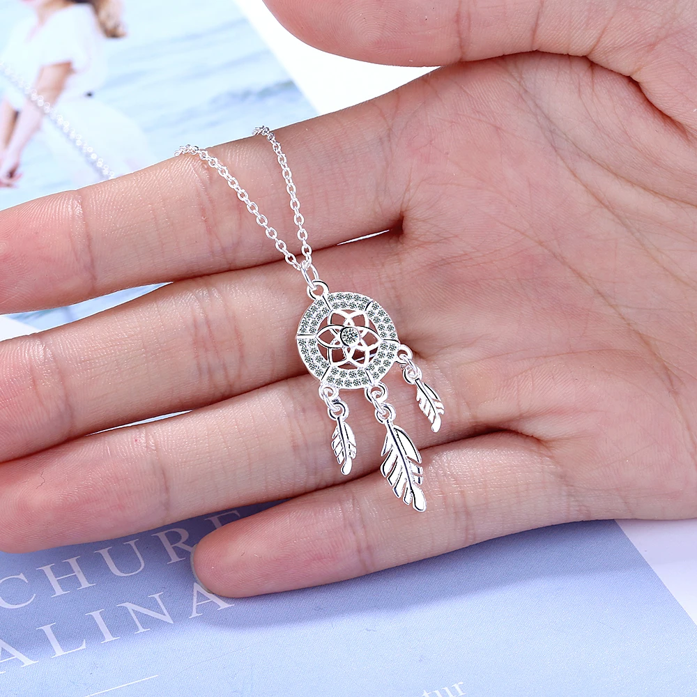 100% 925 Sterling Zilver Dreamcatcher Feather Charm Ketting Hanger Zilveren Dream Catcher Hanger Verklaring Choker Ketting