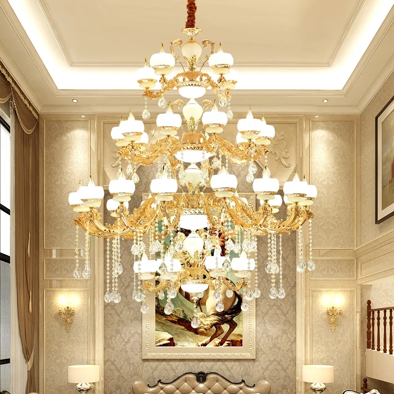 Villa Large Chandelier Duplex Living Room Lamp Long Chandelier Luxury Crystal Lights European Chandelier Hotel Staircase Lamps