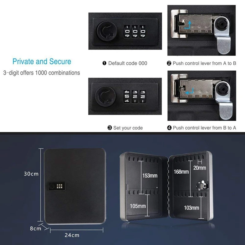 Wall Mounted Key Cabinet Password Lock Security Keybox Storage Box Contains 36 key card For Company Home Office Hanging Car Key