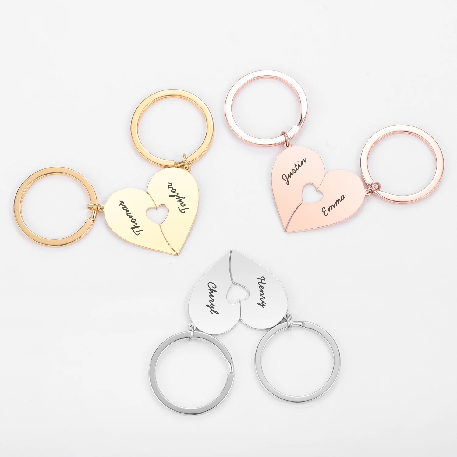 2Pcs Personalized Couples Keychain Valentine Anniversary Gift Boyfriend Girlfriend Heart KeyChain Man Women Key Chain Love Gifts