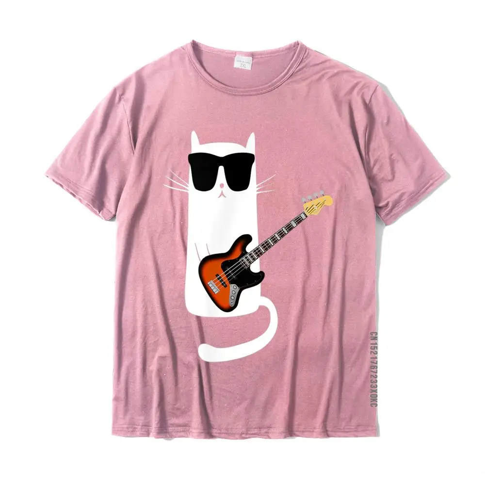 Funny Cat Wearing Sunglasses Playing Bass Guitar T-Shirt Wholesale Design Top T-Shirts Cotton Men Tops & Tees Design