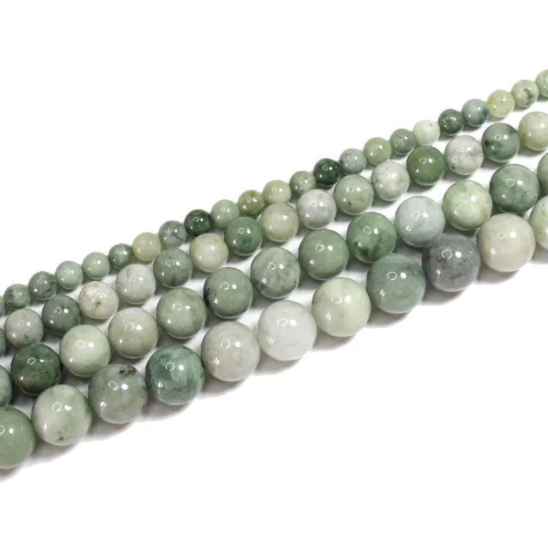 

LUOMANXIARI Green Myanmar Jade Round Stone Beads A 100% Natural Color Untreated For Jewelry Making DIY Bracelet 6/8/10/12MM 15''