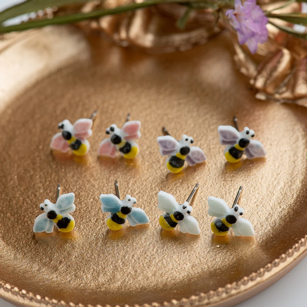 Cartoon Animal Bee Ceramic Earrings Fashion Gift Ear Studs Jewelry Wholesale For Women Girl #LY235