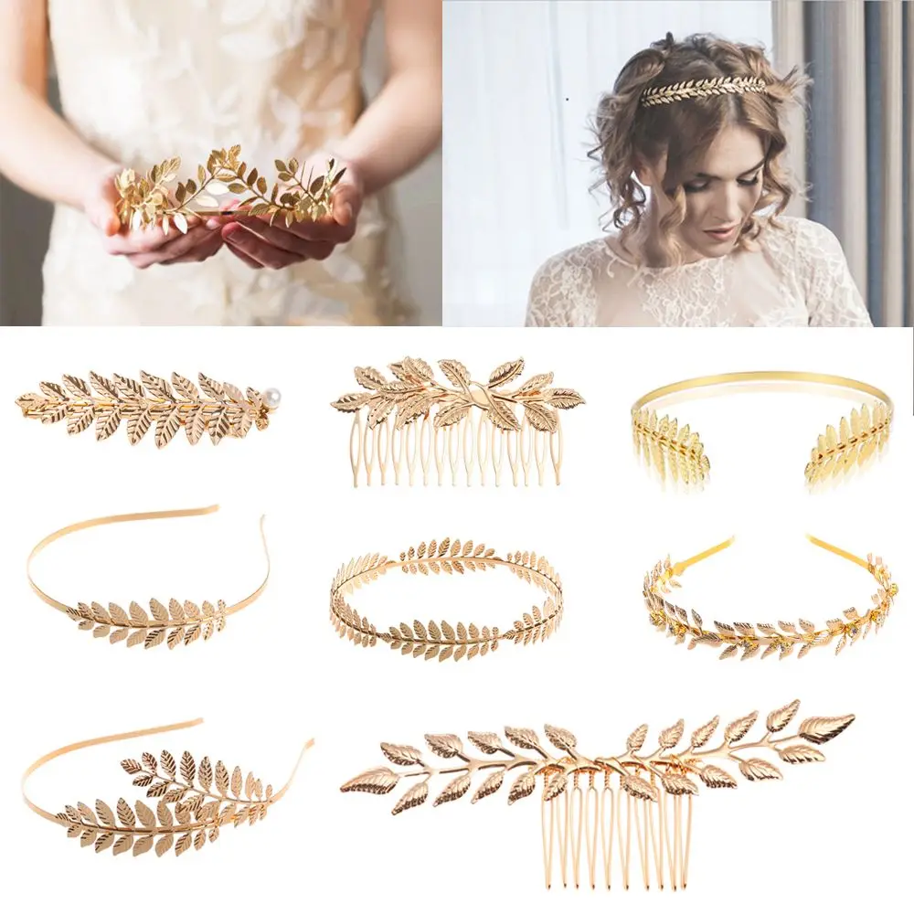 Tocado dorado, joyería para el cabello, aro para el cabello, diademas para novia, diademas de hojas, corona para el cabello de boda