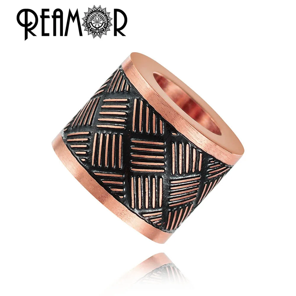 REAMOR 5pcs Black Gold Color Charms Beads Big Hole Stainless Steel Beads For Jewelry Making Men Necklaces & Bracelet DIY Beads