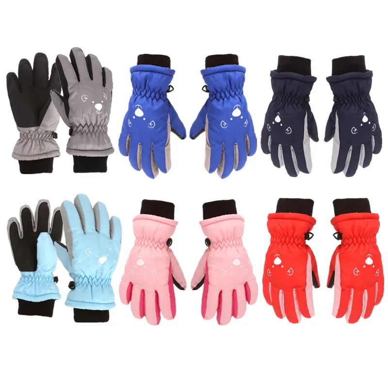 Children Cartoon Skiing Cycling Gloves Winter Waterproof Windproof Warm Baby Mittens for 3-6Y Boys Girls  Outdoor Sports Gloves