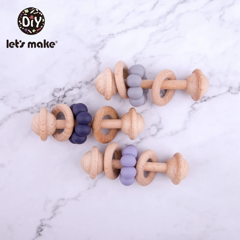 Let\'S Make 1pc Wooden Ring Teether Baby Toy Bell Music Baby Bell Bed Bell For Baby Bed Tiny Rod Silicone Beads Baby Rattle Toys