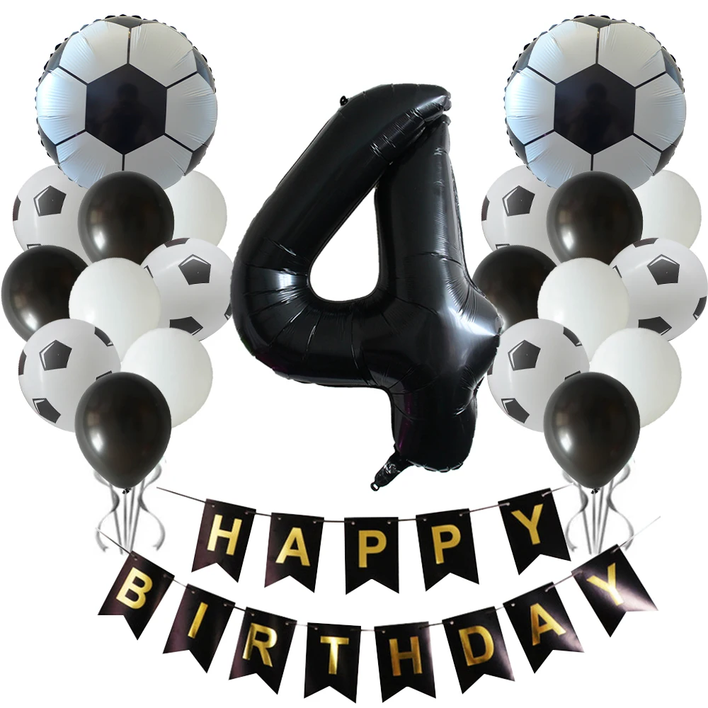 34pcs Football Foil Balloons Set 32inch Black Number Globos Boys Soccer Sports Theme Party Decoration Birthday Party Supplies