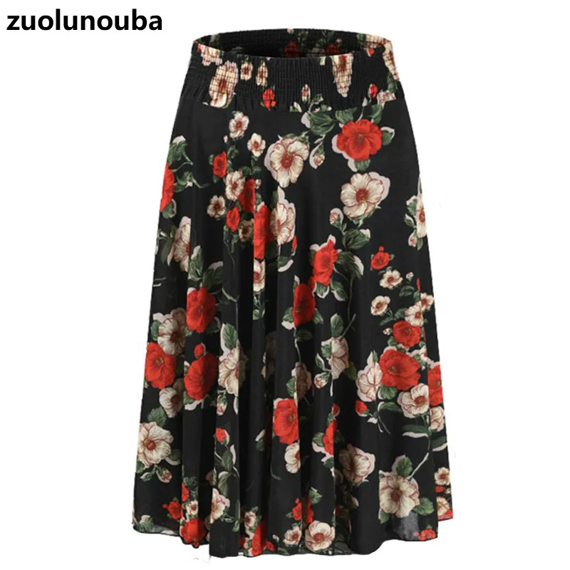 

Autumn Middle-aged And Elderly Half-length Mother Ice Silk Pleated Skirts Polka Dot Flower Large Swing Skirt