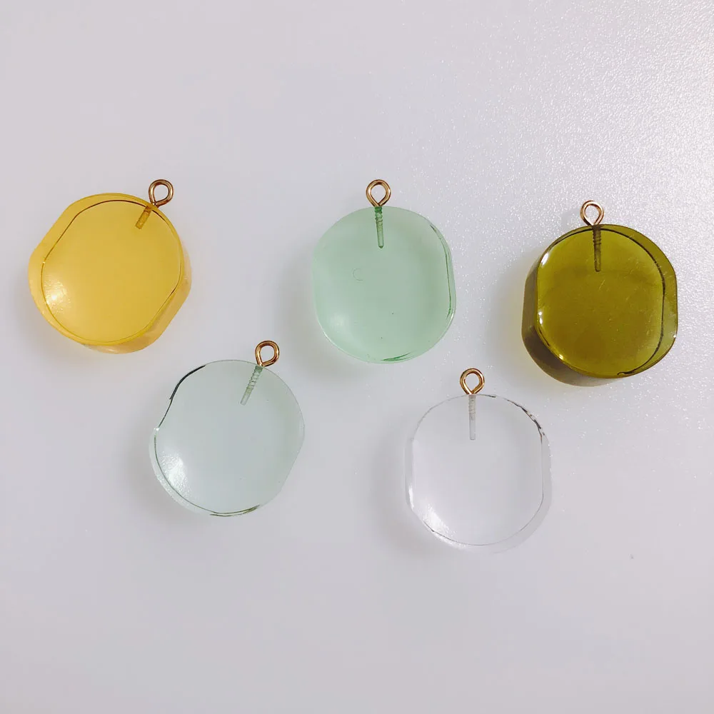 4 pieces / lot Oval resin transparent white colored green yellow paper with cap, earrings, pendant accessories Other