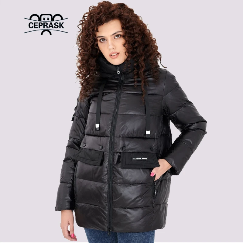 CEPRASK Casual Hooded Down Parkas Women Fashion Large Size Thick Short Coats Ladies Warm Clothing Cotton Padded Jackets Female