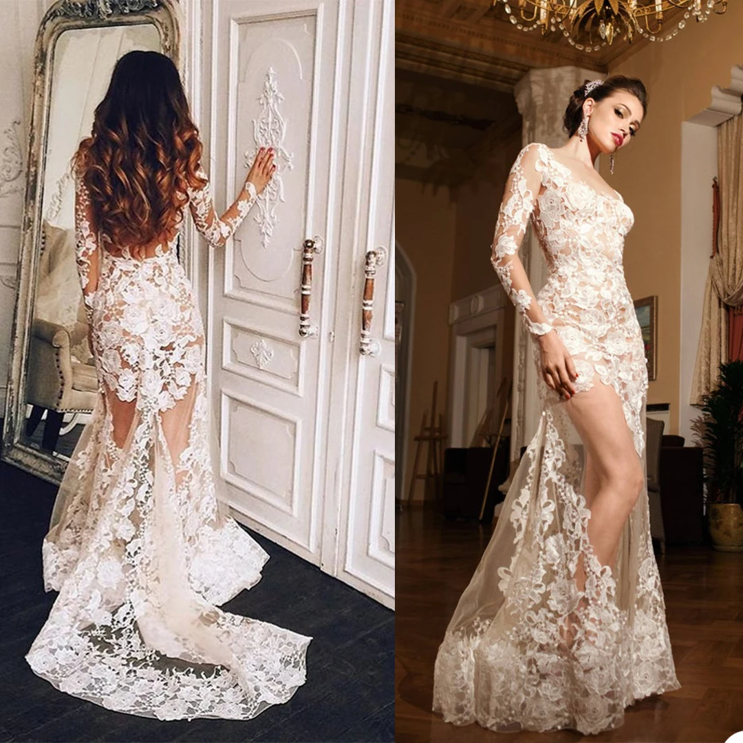 

Unique Prom Dresses Long Sleeves Lace Appliques Robes for Photo Shoot or Baby Shower Custom Made Maternity Photoshoot Robes