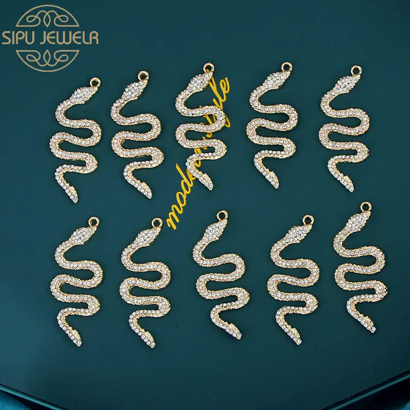 10Pcs/set Gold Color Animal Snake Rhinestone Charms Pendant Wholesale for Making DIY Earrings Necklaces Jewelry Accessories