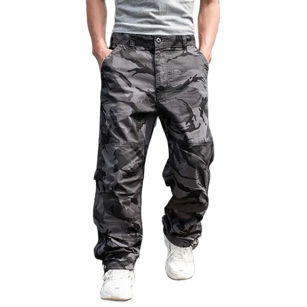 Camouflage Cargo Pants Men Casual Durable Style Pants Side Zipper Pocket Cotton Loose Baggy Trousers Plus Size