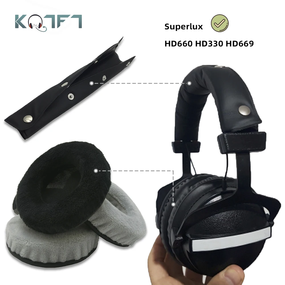 

KQTFT Velvet Replacement EarPads Headband for Superlux HD330 HD660 HD668B HD669 Headset Universal Bumper Earmuff Cover Cushion