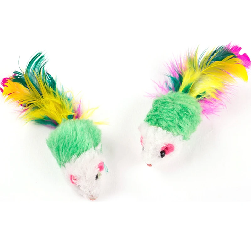 10Pcs/Pack Cat Toys False Mouse Pet Cat Toys Mini Funny Playing Toys For Cats with Colorful Feather Plush Mini Mouse Toys