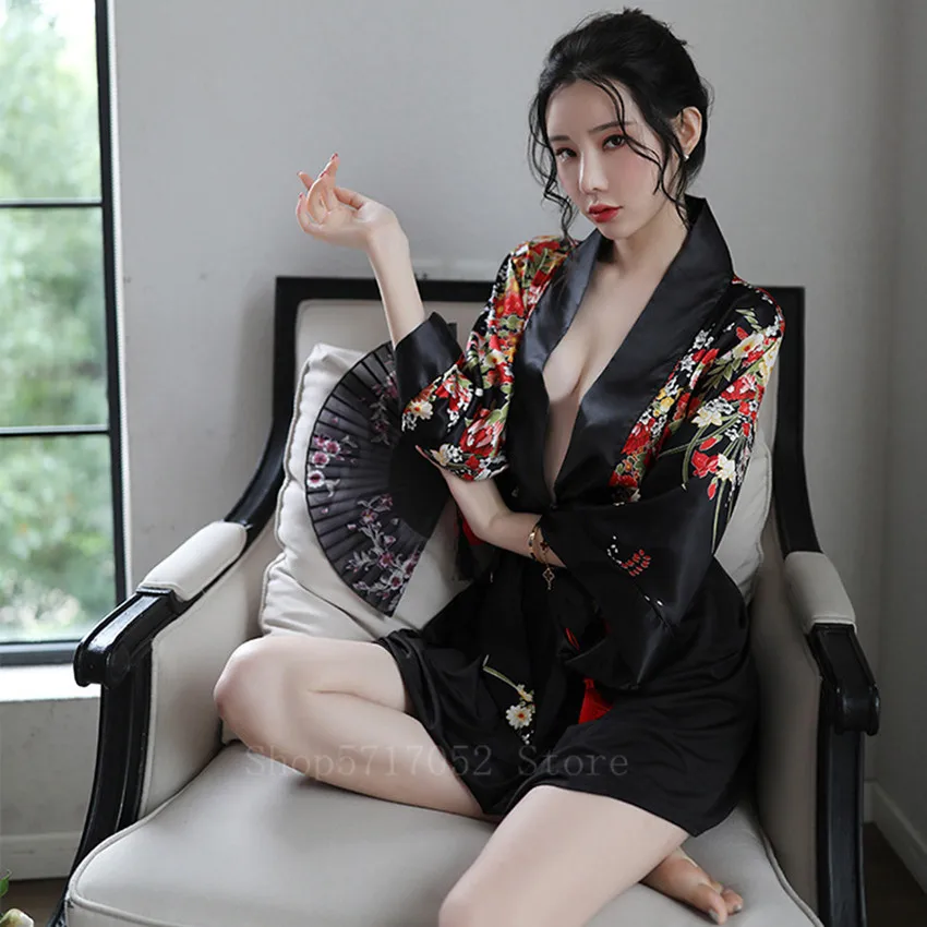 Sexy Kimono Dress Woman Japanese Style Woman Haori Sakura Kawaii Girls Pajamas Yukata Bathrobe Geisha Uniform Nightgown Party