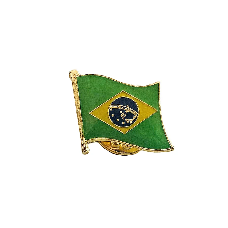 Brazil  National Flag Crystal Epoxy Metal Enamel Badge Brooch  Collection Souvenir Gifts  Lapel Pins Accessories  Size1.6*1.9cm