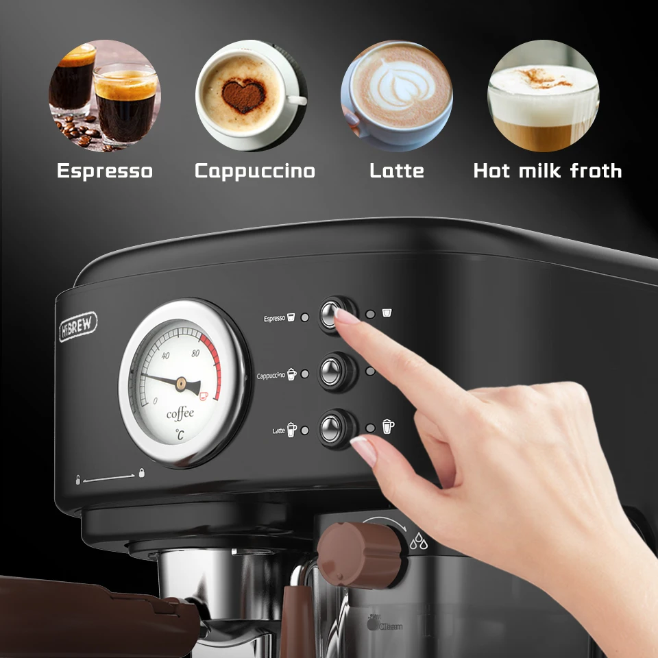 HiBREW Fully Automatic Espresso Cappuccino Latte 20Bar 3 in 1 Coffee Machine Automatic hot milk froth  ESE pod&Ground Coffee H8A